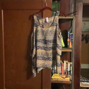 No Boundaries Asymmetrical Blue and Orange Sleeveless Tank Top